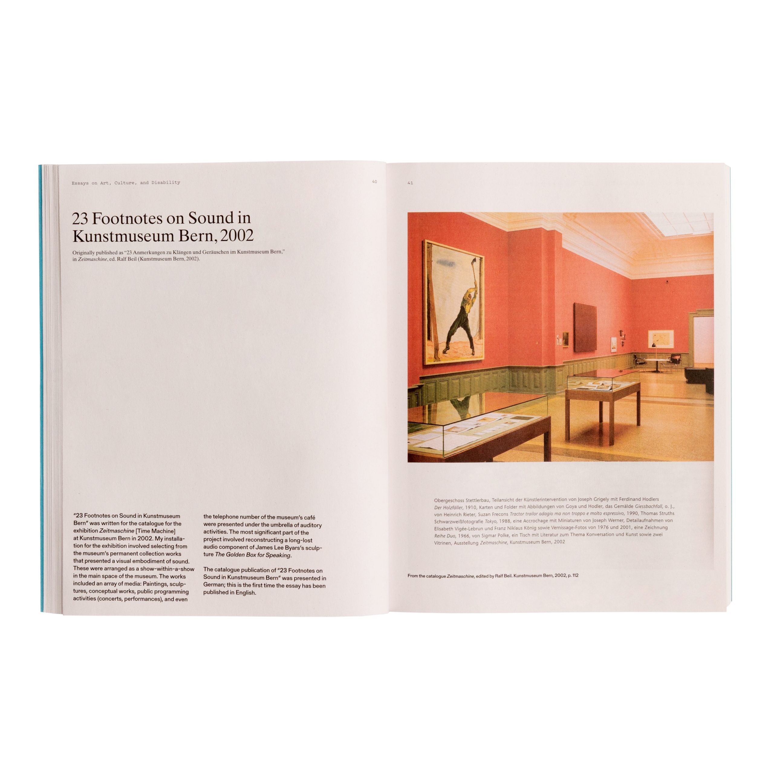 Two-page spread, featuring an excerpt from "23 Notes on Sound in Kunstmuseum Bern."