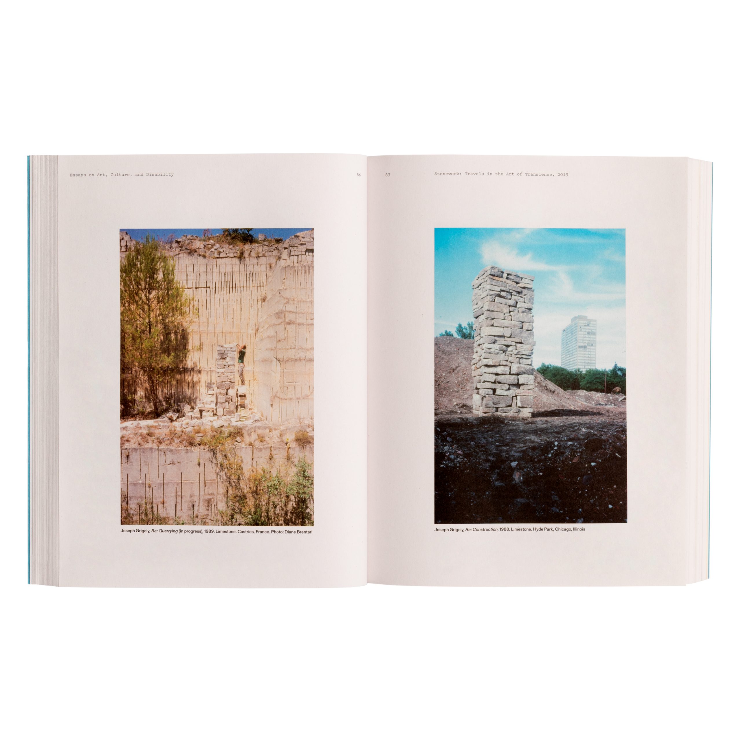 Two-page spread, featuring two images of handmade stone towers.