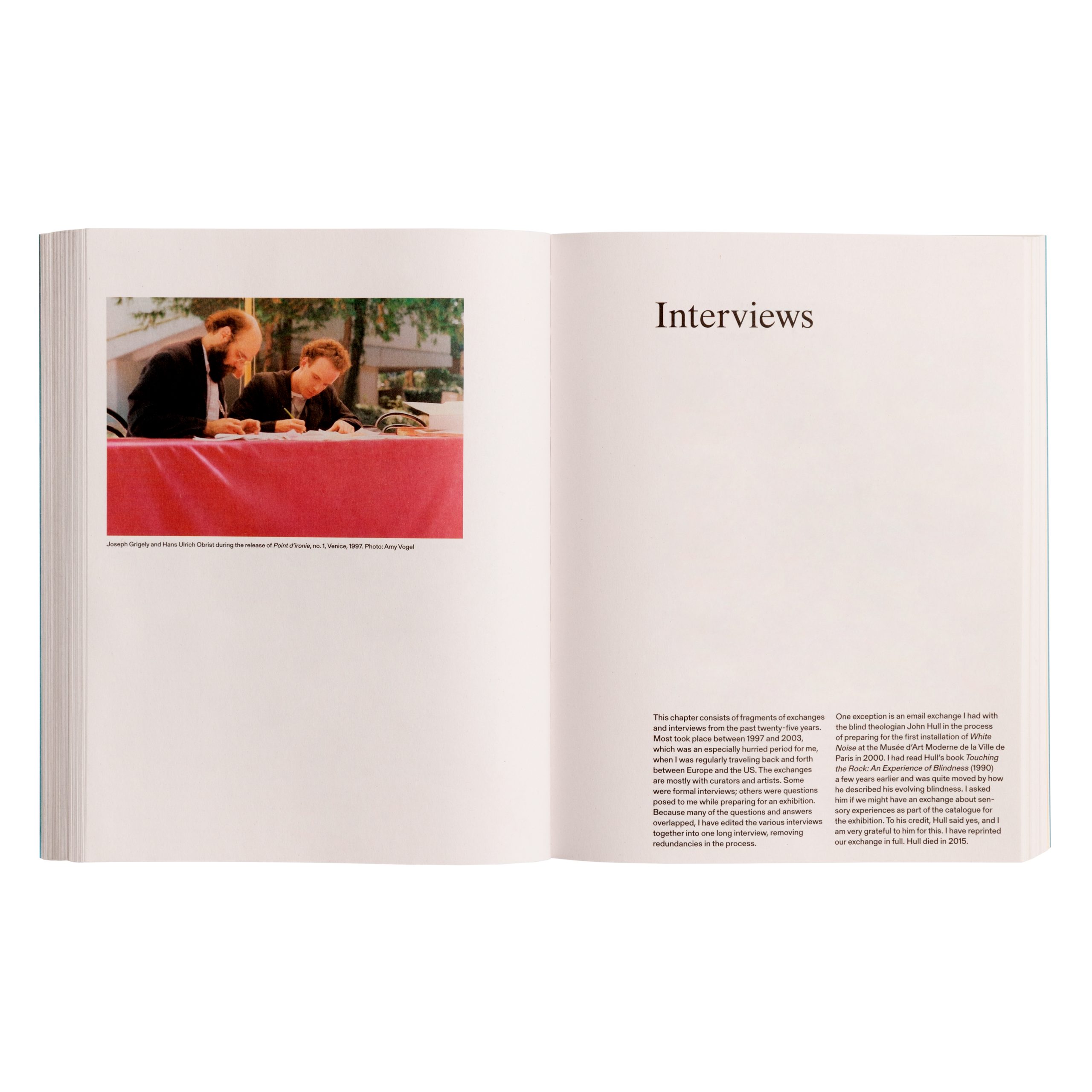 Two-page spread, featuring the prefatory note to "Interviews."