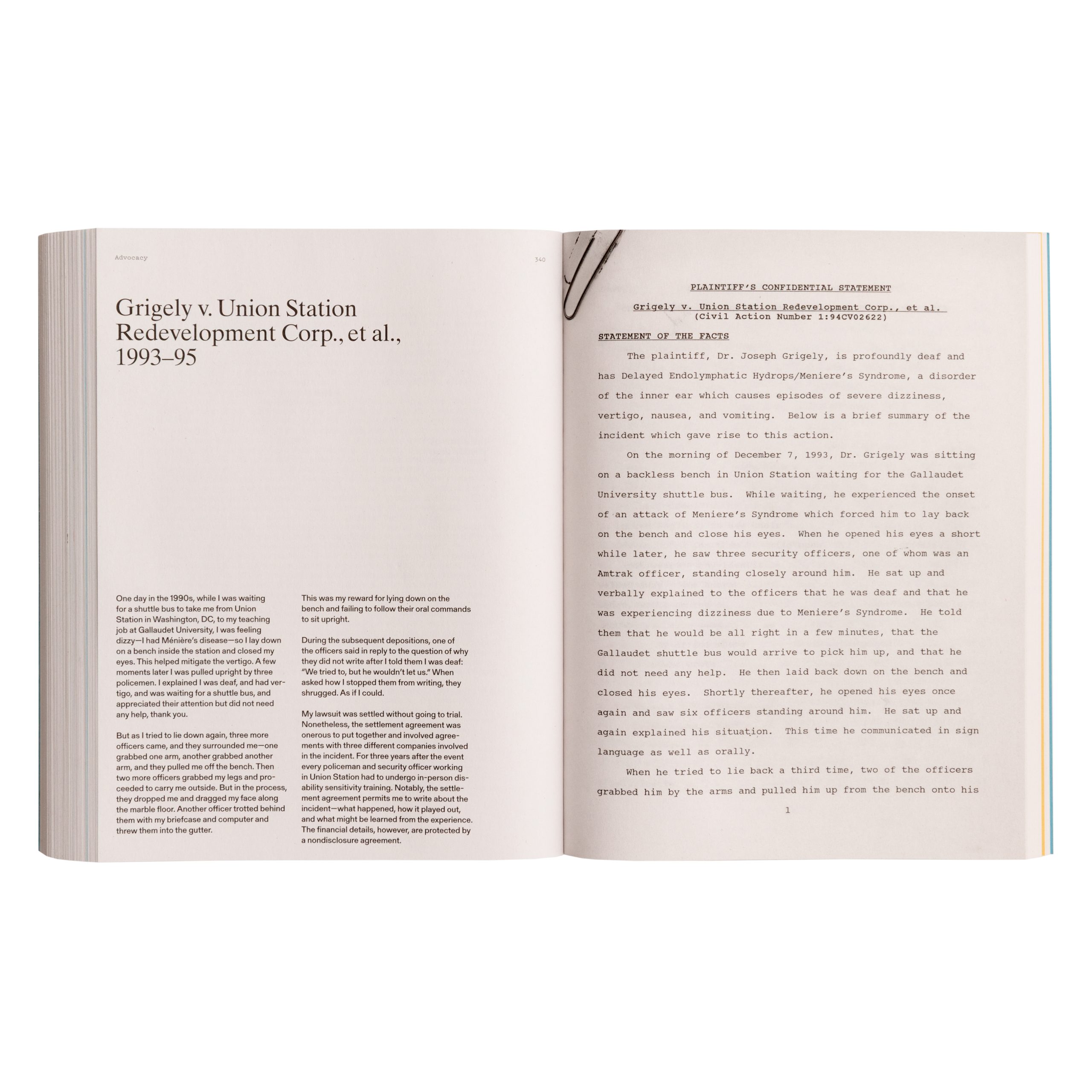 Two-page spread, featuring an excerpt from Grigely v. Union Station Development Corp., et. al."